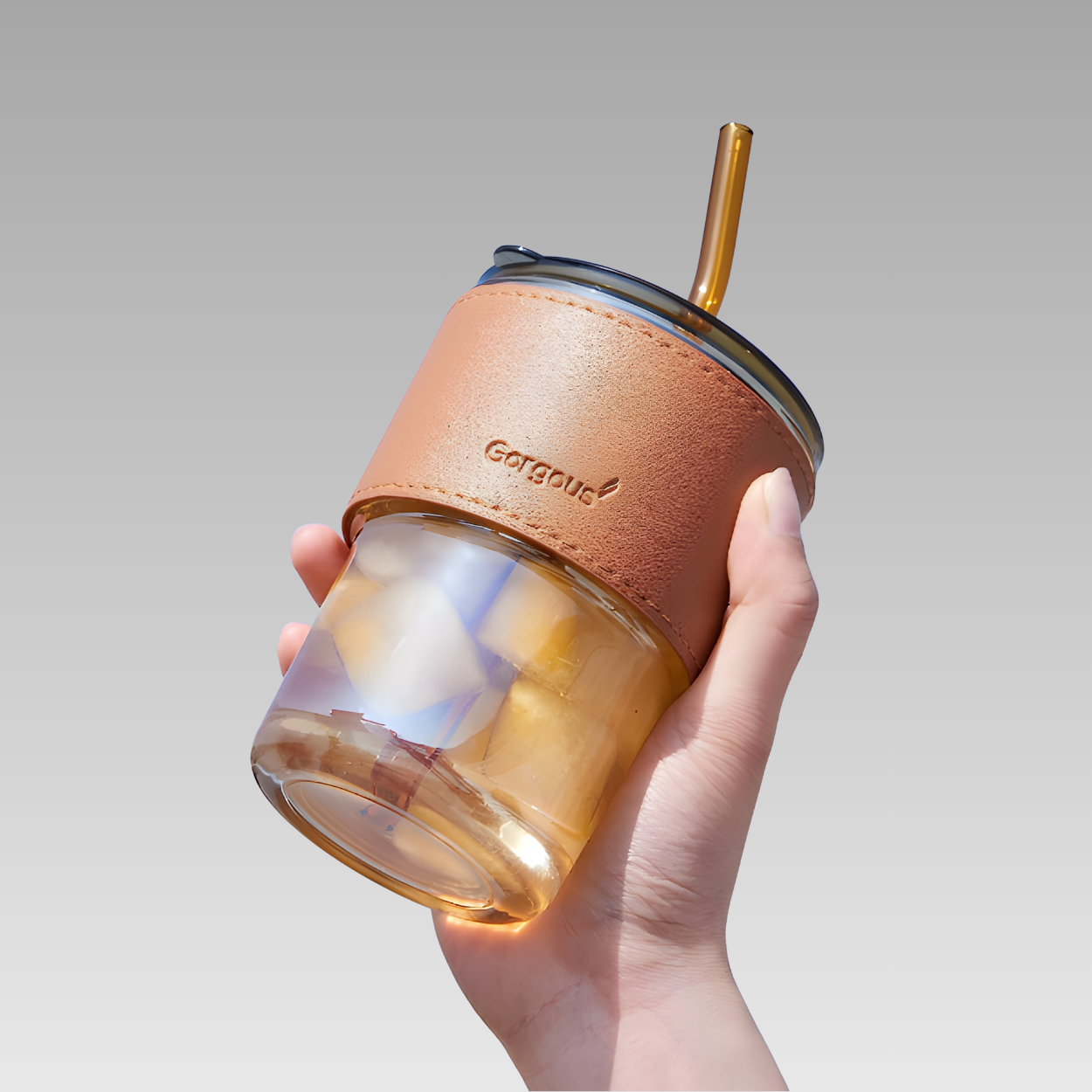 Glass Tumbler with a Lid and Straw