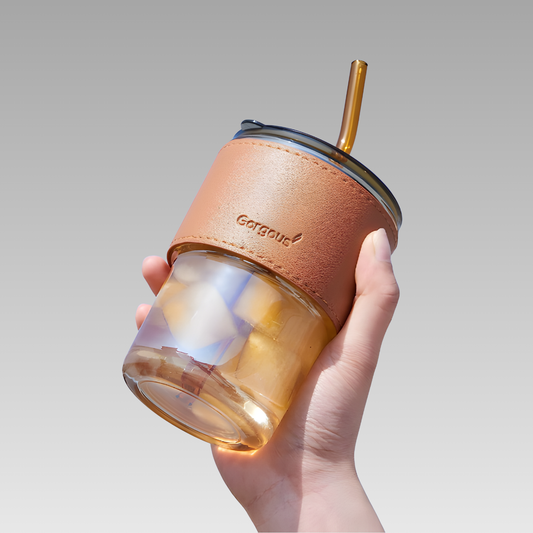 Glass Tumbler with a Lid and Straw