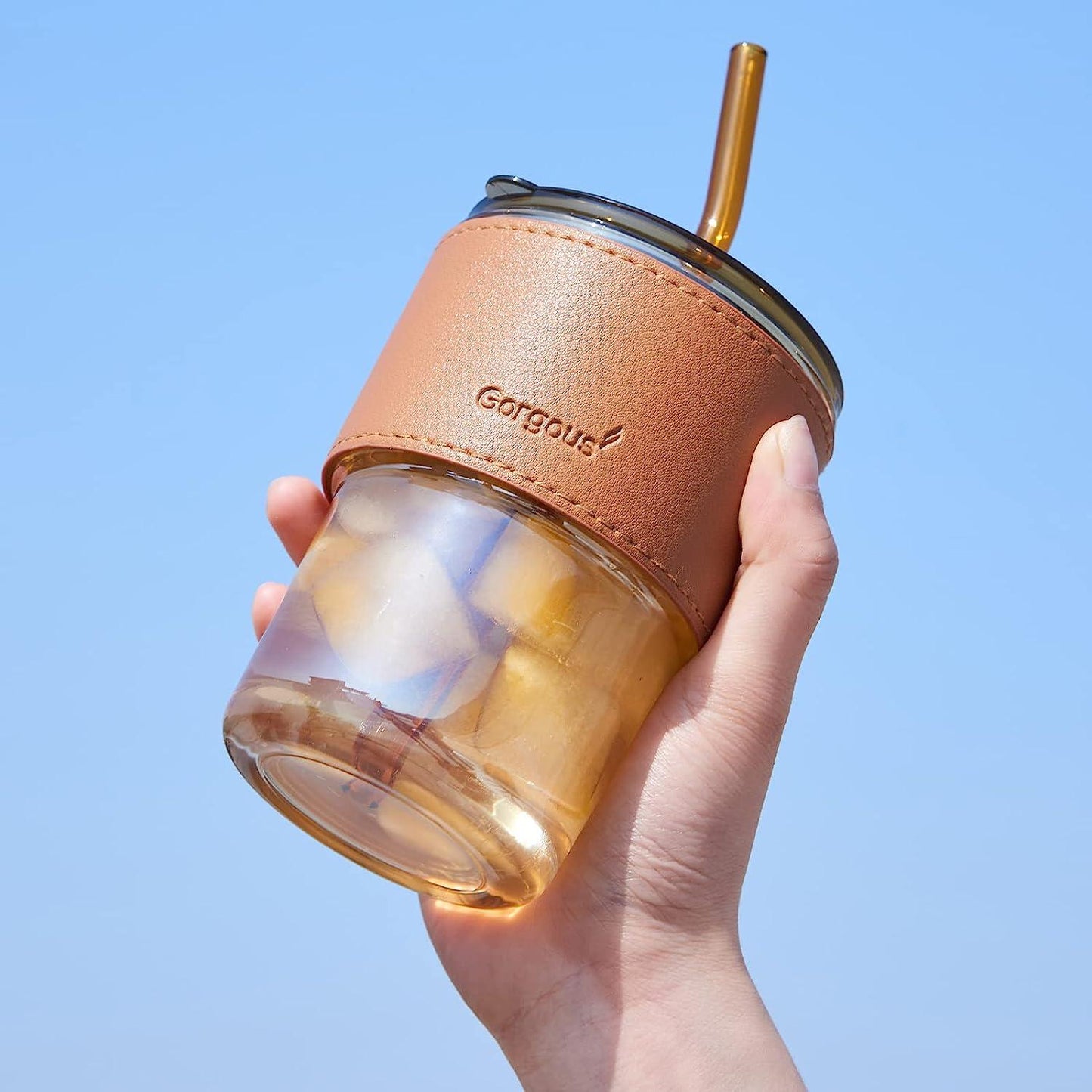 Glass Tumbler with a Lid and Straw